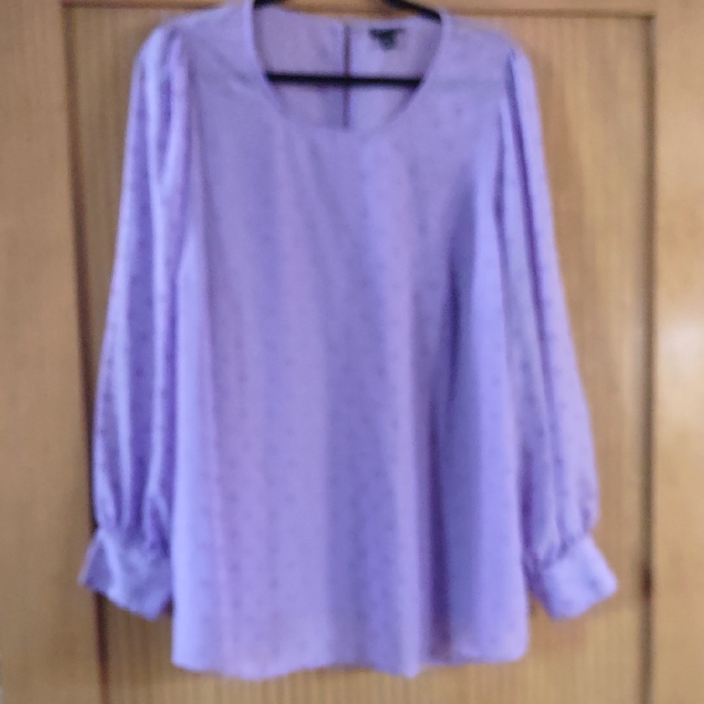 1X Torrid Lavender Polka Dot Top Long Sleeve Crew Neck Chiffon